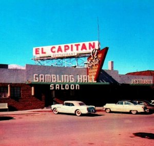 El Capitan Gambling Hall Saloon Hawthorne NV 1950s Cars UNP Chrome Postcard L5