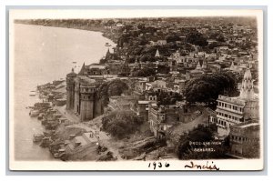 RPPC Bird's Eye View Of Benares Varanasi India UNP Postcard U26