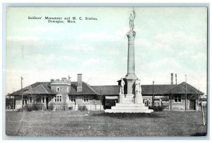 c1910 Soldiers Monument and M.C. Station Dowagiac Michigan MI Postcard