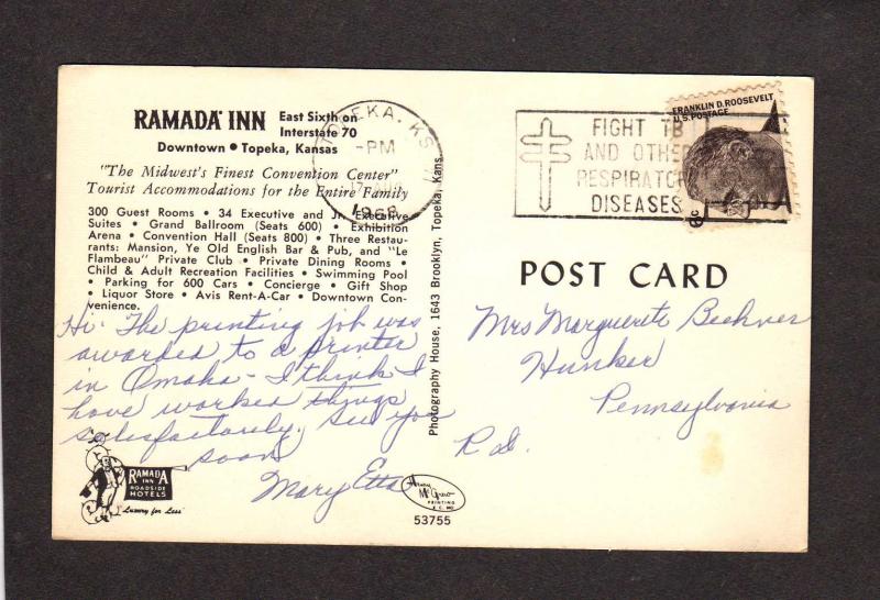 KS Ramada Inn Hotel Motel Topeka Kansas Postcard