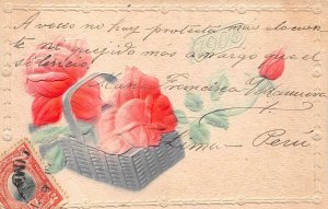 FLOWER BASKET LIMA PERU TO ARGENTINA EMBOSSED POSTCARD 1906