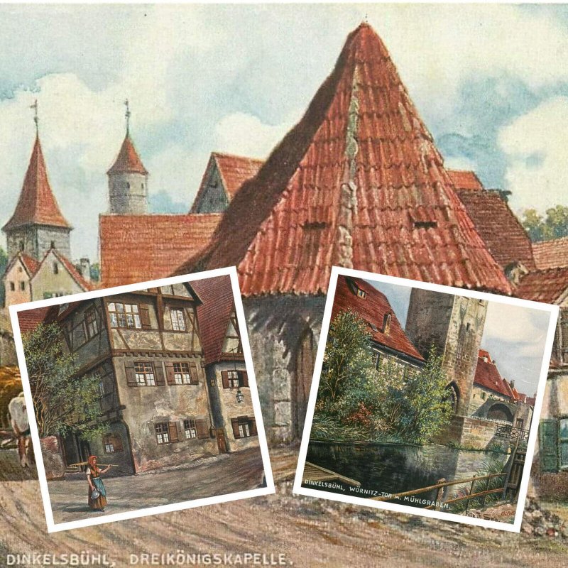 Germany Bavaria Dinkelsbühl Dinkelsbuhl vintage lot of 3 artist postcards