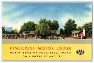 Pocatello Idaho Postcard Pinecrest Motor Lodge North Edge Exterior Building 1940