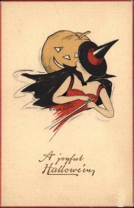 Halloween SCARCE H.L. Woehler Witch & JOL c1910 Postcard