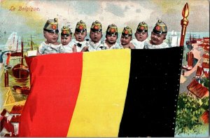 Belgium Flag, Babies in Hats WWI Vintage Postcard D70