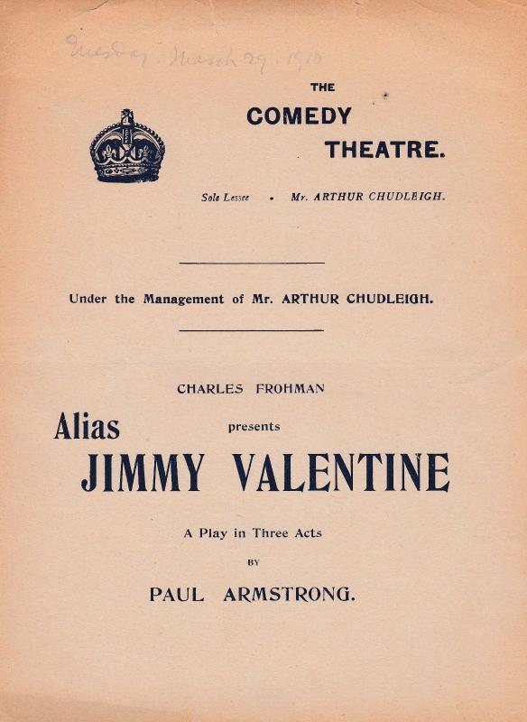 Alias Jimmy Valentine Harry Nicholls Florence Harwood Comedy Theatre Programme