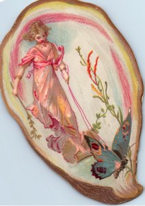 1870s-80s Lovely Fantasy Die Cut Fairy Sea Shell Victorian Trade Card #8M