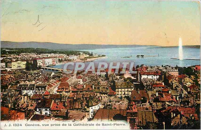 Old Postcard Geneve View from the Cathedral of Saint Pierre