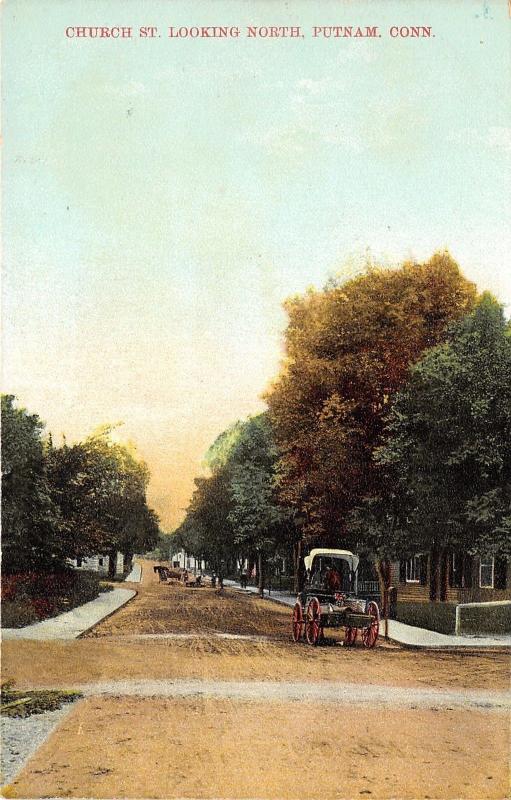 Putnam Connecticut~Church Street Looking North~Horse & Buggy on Unpaved Rd~c1910
