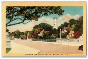 1950 View Of North Point Lighthouse Lake Park Milwaukee Wisconsin WI Postcard