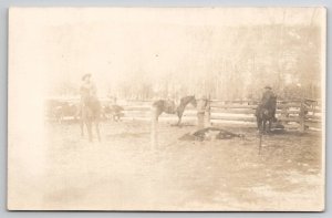 RPPC Branding Cattle ion the Ranch Cowboys Horses 1912 Real Photo Postcard L35