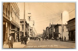 Vintage Early 1900's RPPC Postcard Front Street Marshfield Oregon POSTED