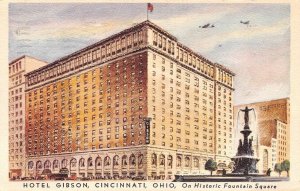 CINCINNATI, OH  Ohio  HOTEL GIBSON  Airplanes & Fountain  Roadside 1950 Postcard