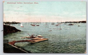 1910's Yachts Marblehead Massachusetts MA Ocean Scene Near Pier Posted Postcard