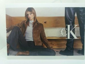 Calvin Klein Jeans CK Beautiful Girl In Brown Leather Jacket Vintage Postcard