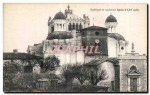 Old Postcard Basilica and ancient Church of Ars (Ain)