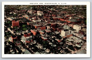 Winston-Salem North Carolina~City Birds Eye View~Church~Linen 1940s Postcard