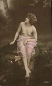 Beautiful Nude Woman Nature Feet in Water 3945/5 c1910 Real Photo Postcard