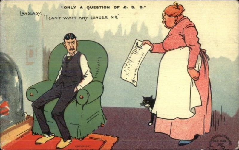 Tom Browne Comic Landlady Wants the Rent Money c1910 Postcard