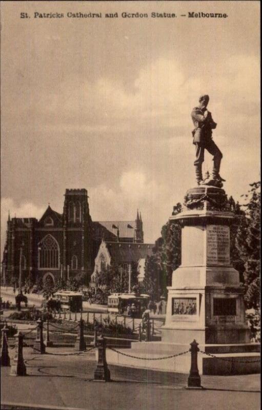 Melbourne Australia Gordon Statue & Cathedral c1910 Postcard