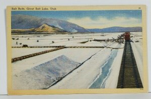 Utah Salt Beds Great Salt Lake Linen Postcard M18