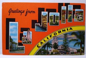 Greetings From La Jolla California Large Letter Linen Postcard EC Kropp Unused
