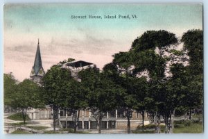 Island Pond Vermont Postcard Stewart House Exterior Trees Scene c1910's Antique