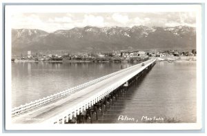 Polson Montana MT Postcard Bridge Mountain Buildings c1950's RPPC Photo