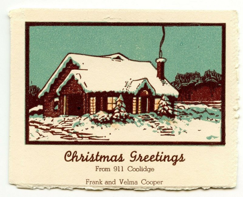 Christmas Greetings From 911 Coolidge Frank and Velma Cooper Card & Envelope 