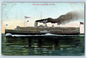 1908 Steamer Western States Passenger Ship Flags Buffalo New York NY Postcard