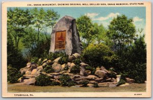 Vtg Titusville PA Colonel Drake Monument Original Oil Well 1930s View Postcard