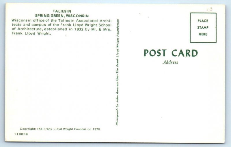 2 Postcards SPRING GREEN, Wisconsin WI ~ TALIESIN ~ FRANK LLOYD WRIGHT Studio