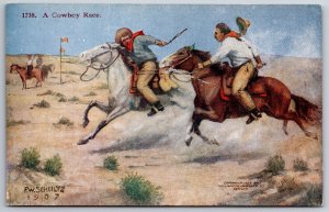 FW Schultz Cowboy Western Artist~A Cowboy Race~Loses Hat~#1738~HH Tammen~1907