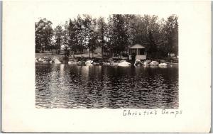 RPPC ME Newport Christie's Camps Lake Sebasticook Real Photo Postcard K80