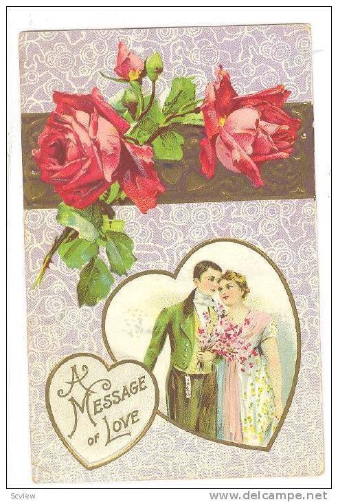 Valentine Greetings, Roses, Couple In Love, A Message Of Love, PU-1913