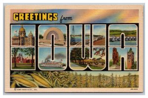 Greetings From IOWA LARGE Letter Postcard