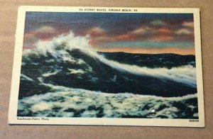 .01 1942 USED LINEN POSTCARD STORMY WAVES, VIRGINIA BEACH, VIRGINIA