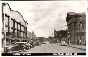 RPPC GRAND AVE WISCONSIN RAPIDS WI Real Photo Antique Postcard Drug Store JL5
