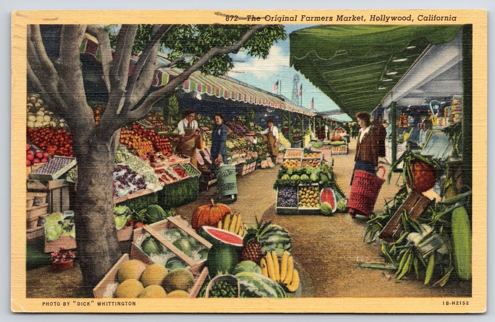 Vintage Postcard 1947 Original Farmers Market Selling Fruits Hollywood