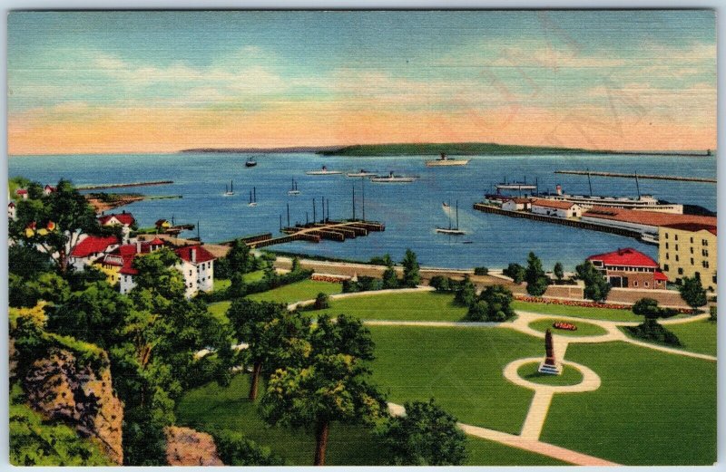 1938 Mackinac Island, Mich Harbor Grand Hotel Sharp Color MI Linen PC Teich A217