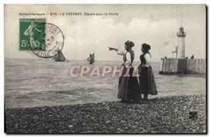 Old Postcard Lighthouse Treport Departure for fishing boat