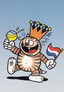 Holland Cat Drunk At Christmas Flying Flag Champagne Dancing Comic Postcard