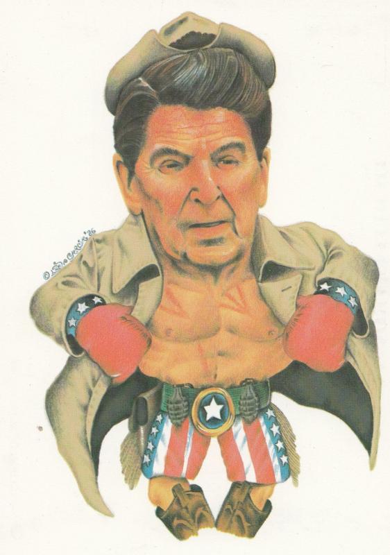 Ronald Reagan US President as Boxer Comic Boxing Postcard