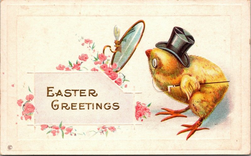 Easter Chick Postcard - Anthropomorphic Chicken - Top Hat Monocle Cane  PC