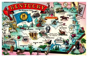 Postcard Map KY - Kentucky map card tourist spots