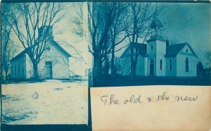 Cyanotype Church Dawson County C1910 Lexington Nebraska Postcard real photo 5800