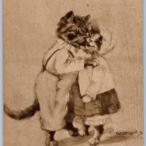 c1910s Anthropomorphic Cats Soul Kisses Charles Van den Eycken? Cute Kitten A195