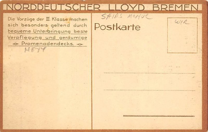 München Breakfast Menu Norddeutscher Lloyd Ship 