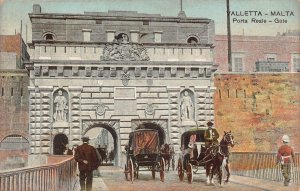Malta Valletta Porta Reale Gate Coach Horse vintage postcard