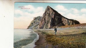 P1870 old gibraltar rock postcard from n.e. person walking on beach